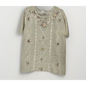 Vintage 80 Jaclyn Smith Cottagecore Grandma Grannycore Embroidered Floral Knit M